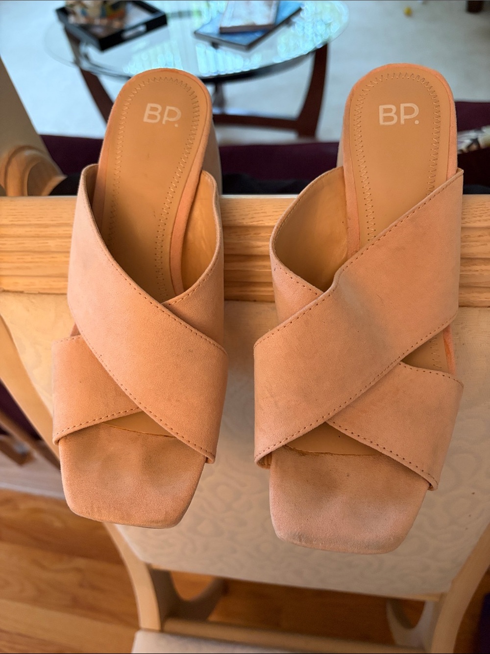 bp Blush Crisscross Slide Mules